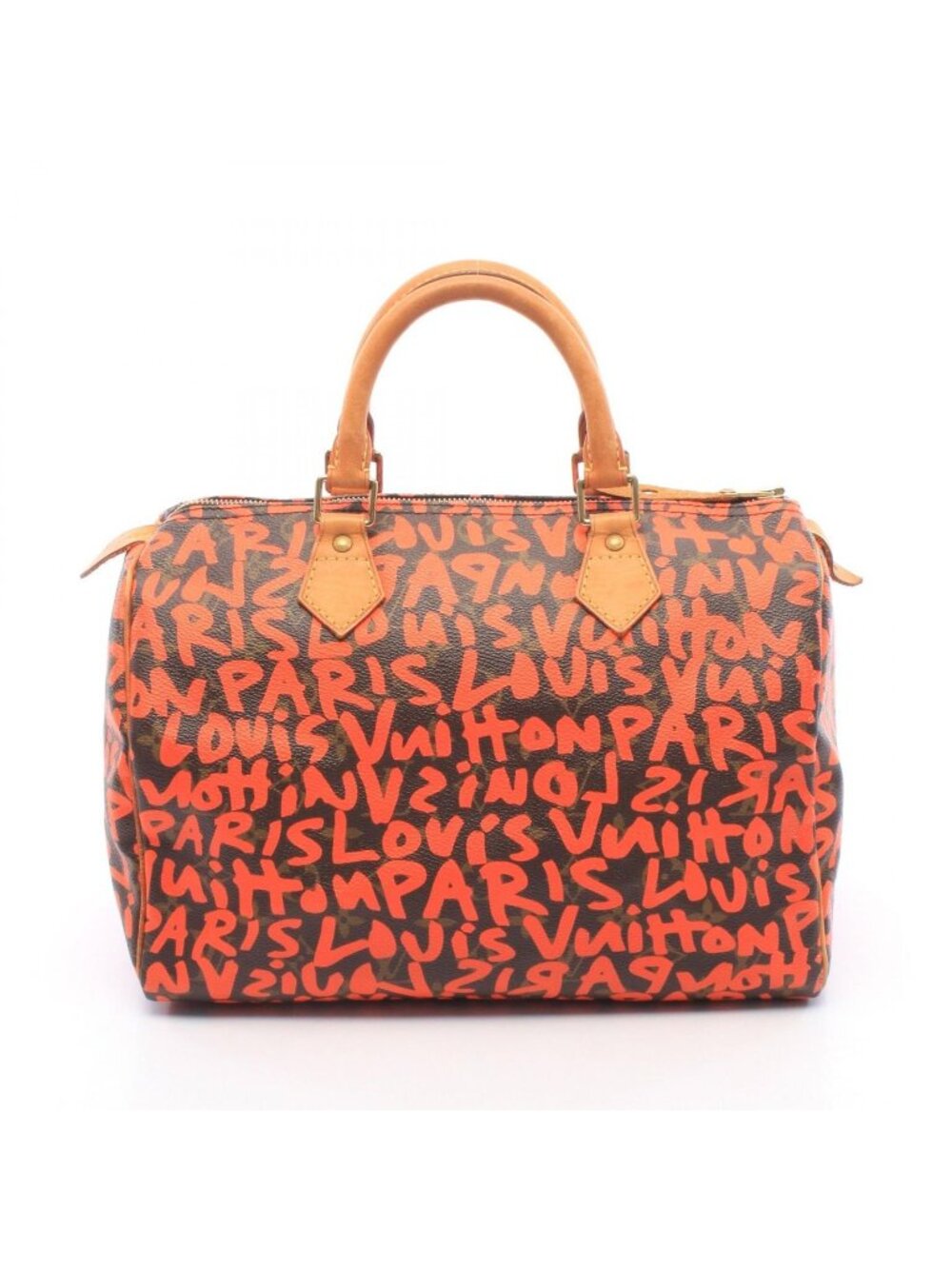 Louis Vuitton Handbag Speedy 30 Monogram Graffiti Orange Leather